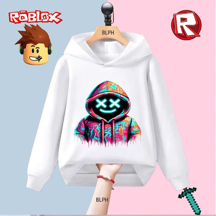 Kids Hoodie with Roblox Graffiti Design, Neon X - Eyes Smile Graphic, Colorful Drip - Paint Style, Fashion Streetwear for Boys