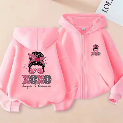 Bow Pink Children's Hoodie Zipper tops Girls' cardigan Coat Sweatshirt Kids Clothing Age 3-12 Toddler Top festival Gift