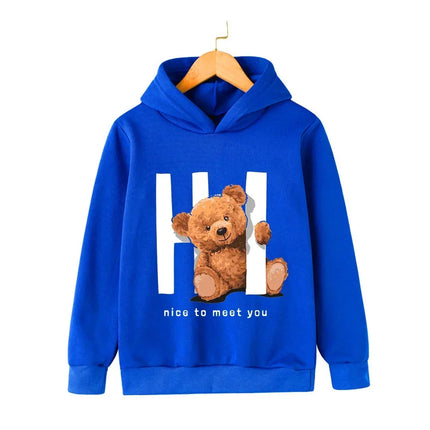 Autumn Winter Children Hoodies Kawaii Hi Teddy Bear Print Girls Boys Baby Clothes Casual Fashion Kids Sweatshirt Pullovers Tops