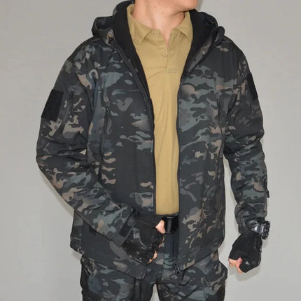 Outdoor Shark Skin Soft Shell Jacket Men's Autumn Winter Thickened Waterproof Camouflage Tactical Climbing Suit Coat