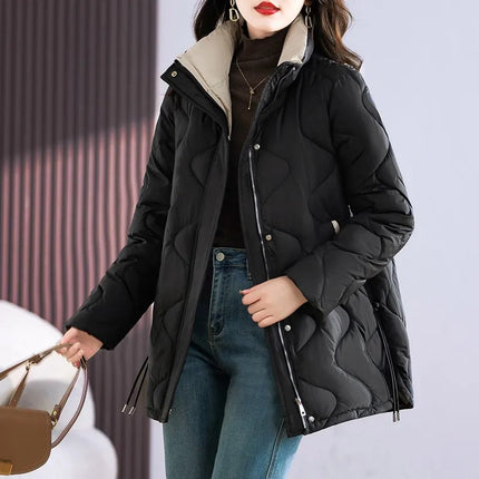Winter Coat Women Fashion Down Cotton Hooded Jacket Casual Loose stand collar Solid Warm Thick Outwear Parka