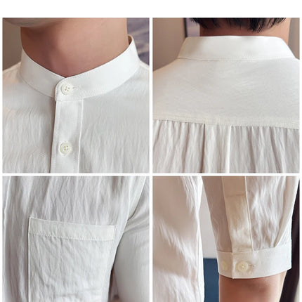 Summer New Chinese Style Stand Up Collar Shirt High Quality Slim Fit Half Sleeved Casual Social Party Shirt Men's Clothing 4XL-M