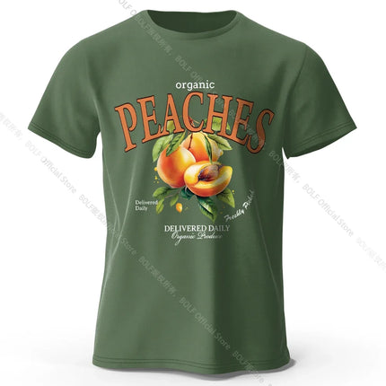 Lightweight Yellow Peach Graphic Tee 100% Cotton - Delicate Watercolor Style Breathable & Trendy Summer Top