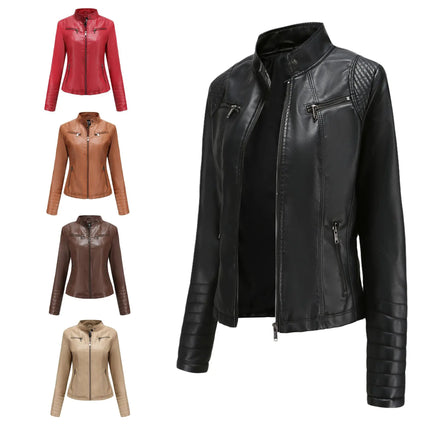 2025 Women's Leather Jacket Spring Autumn Thin Motorcycle Suit European Size Leather Jacket Short Fashion Women's Jacket