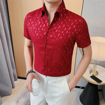 2024 Summer Fashion Printed Shirts High Quality No Ironing Slim Fit Short Sleeve Social Formal Shirt Club Outfits Tuxedo 4XL-M