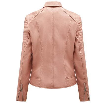 Spring and Autumn short women's leather jacket, Slim lapel biker suit, oblique zipper jacket women's coat