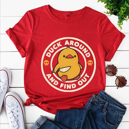 Kitten Nuggets Fast Food Cat Print Women T Shirt Duck with Knife Cartoon T-shirts Duck Around and Find Out Funny Tshirt Tops Y2k