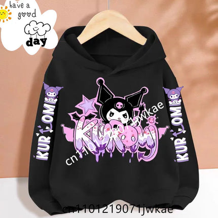 Cartoon Peripheral Pullover 3-12 Year Boys and Girls Hoodie The Spring and Autumn New Pattern Children's Kuromi Black Hoodies
