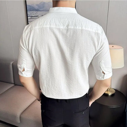 2024 Summer New Chinese Style Linen Shirts Men's Half sleeve Stand-Up Collar Linen Cotton Business Casual Slim Versatile Shirts