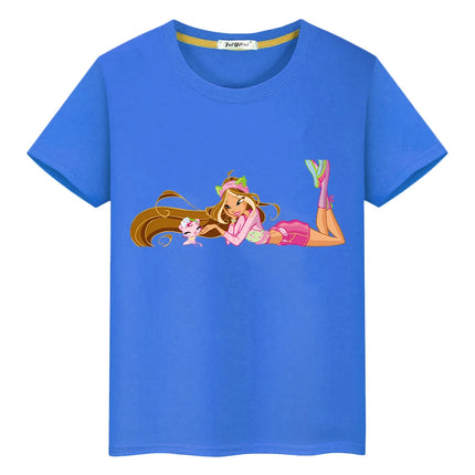 Winx Cartoon print t shirt for kids boy 10year Cute Tops pride tshirt y2k Winx 100%Cotton anime Short  girl clothes baby clothes