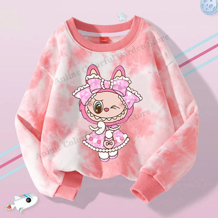 Labubu Round Neck Sweatshirt for Children Anime Cartoon Cute Hoodies Boys Girls Spring Sweet New Sports Shirt Kids Clothes Gifts