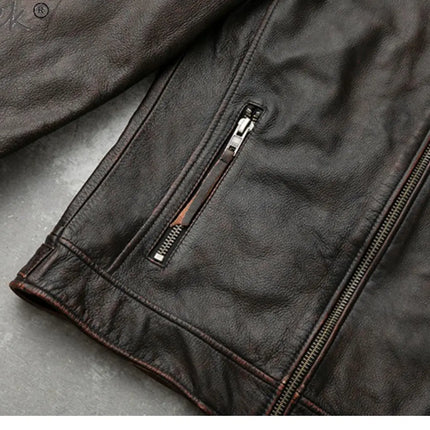 Tcyeek Genuine Leather Jacket for Men Top Layer Cowhide Coats Spring Autumn Vintage Leather Coat Mens Jackets Jaqueta Masculina