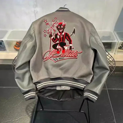 Devil Jacket Mens Womens Hip Hop Leather Cartoon Embroidered Motorcycle Jacket Leather Zipper Y2K Jacket Coats