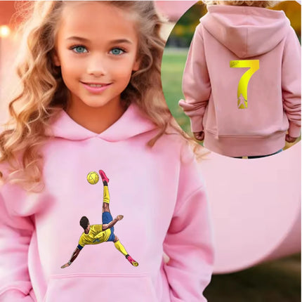 Children tops age 3-12 Boy pocket Hoodie Famous football stars Number 7 Sweatshirt yellow coat Boy Girls red spring Clothing