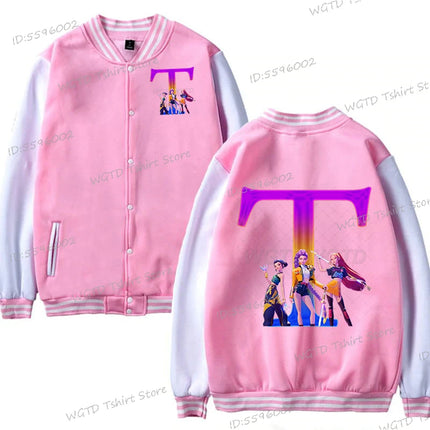 Hot Movie Lover Baseball Bomber Jacket Clothes Child Girl Letter A-Z Kids' Pink Bomber Jacket Gifts Fashion Clothes Gift