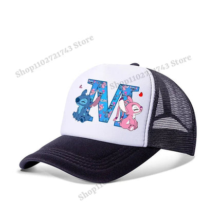 Disney Stitch Parent-child Baseball Cap Cartoon Letter A-Z Printed Peaked Cap Men Women Kids Summer Fashion Sunscreen Cute Caps