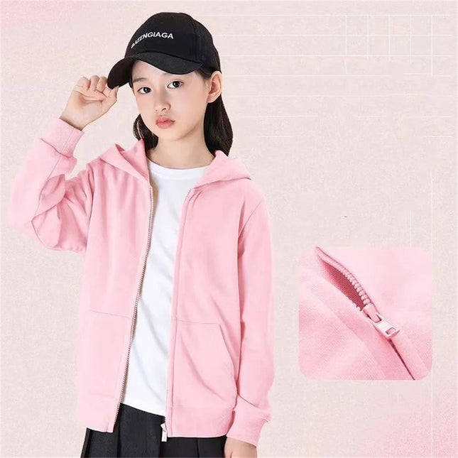 Children tops Zipper style Hoodies Coat Boy black Girls Pink Age 3-12 Kids Sweatshirt festival festival gifts Solid color