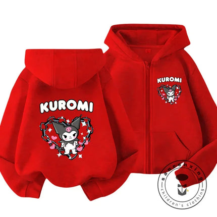 Children's Hoodies Child Sweatshirt Girls Cute Cartoon Hello Kitty Kuromi and Friend Sanrio Animal Printed Kids Zipper Clothes