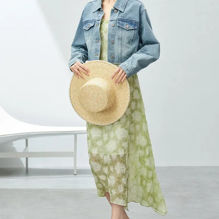 SENTUBILA 100% Cotton Washed Denim Jackets for Women 2025 Spring Casual Loose Turn Down Collar Fashion Short Jacket W41W54341