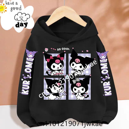 Cartoon Peripheral Pullover 3-12 Year Boys and Girls Hoodie The Spring and Autumn New Pattern Children's Kuromi Black Hoodies