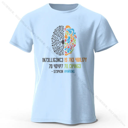 Funny Brain Power Printed 100% Cotton T-Shirt, Soft & Breathable Round Neck Short Sleeve Tee, Unisex Quirky Style