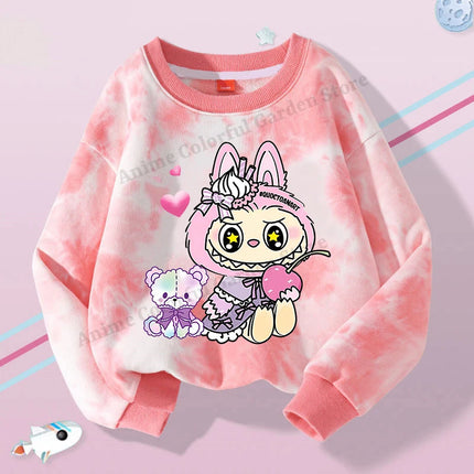 Labubu Round Neck Sweatshirt for Children Anime Cartoon Cute Hoodies Boys Girls Spring Sweet New Sports Shirt Kids Clothes Gifts
