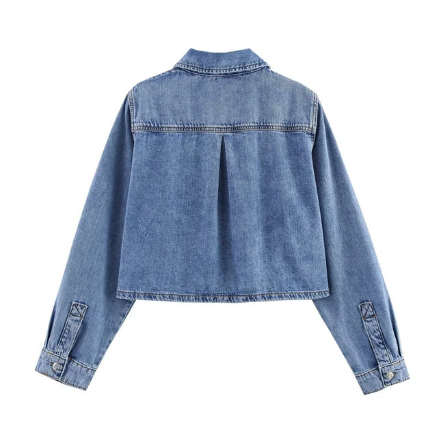 Spring Women's Suit Short Denim Shirt Jacket High Waist Department With Wide Leg Pants 2025 Casual Jacket Jeans 2-piece Set