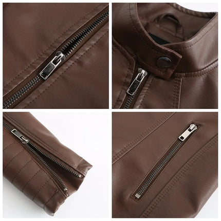 2025 Women's Leather Jacket Spring Autumn Thin Motorcycle Suit European Size Leather Jacket Short Fashion Women's Jacket