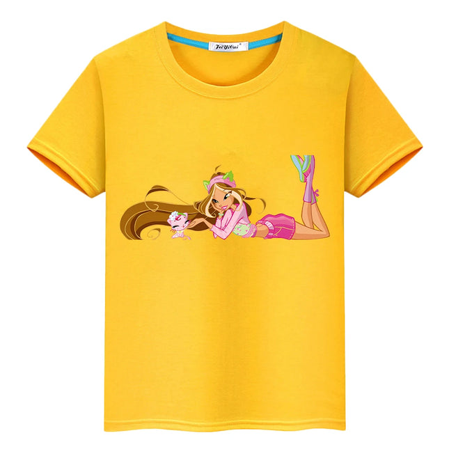 Winx Cartoon print t shirt for kids boy 10year Cute Tops pride tshirt y2k Winx 100%Cotton anime Short  girl clothes baby clothes