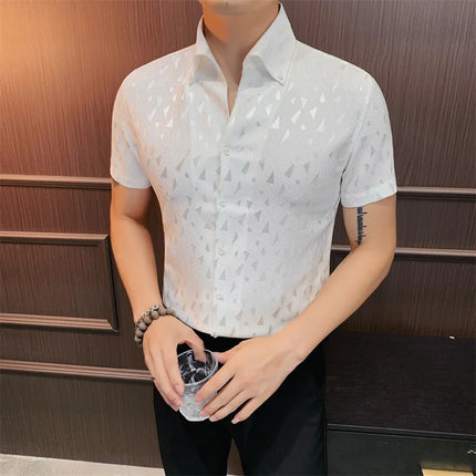 2024 Summer Fashion Printed Shirts High Quality No Ironing Slim Fit Short Sleeve Social Formal Shirt Club Outfits Tuxedo 4XL-M