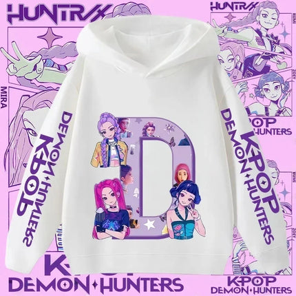2026 New Letter A-Z Girls' Sportswear Kpop Demon Hunters Boys' Casual Shirt Children's Hooded Shirt Autumn/Winter Long-sleeved
