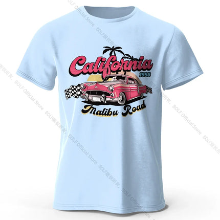 Pink Vintage Car T-Shirt 100% Cotton Retro Vacation Graphic Tee for Women and Girls Summer Holiday Style
