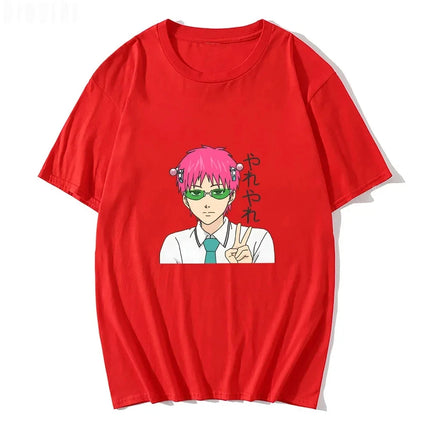 Anime The Disastrous Life Saiki K Printed Short Sleeve T-Shirt Saiki Kusuo Harajuku Hip Hop Casual Tee Fashion Vintage Tshirts