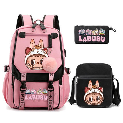 3Pcs/set Cartoon Printed Backpack with Shoulder Bag Pencil Case Bookbag Teenager Kid Student Boy Girl Schoolbag Colorful Bagpack