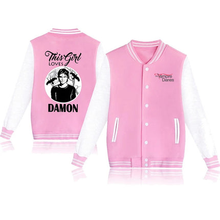 New Hot the Vampire Diary Printing Baseball Uniform Jacket Men Women Y2k Hip Hop Clothing Fleece Warm Sportswear Oversized Coat