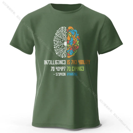 Funny Brain Power Printed 100% Cotton T-Shirt, Soft & Breathable Round Neck Short Sleeve Tee, Unisex Quirky Style