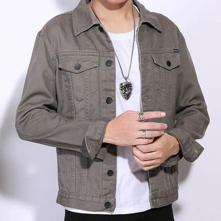 Men Cargo Casual Denim Jackets Slim Solid Color Outwear Coats For Male Size M-3XL