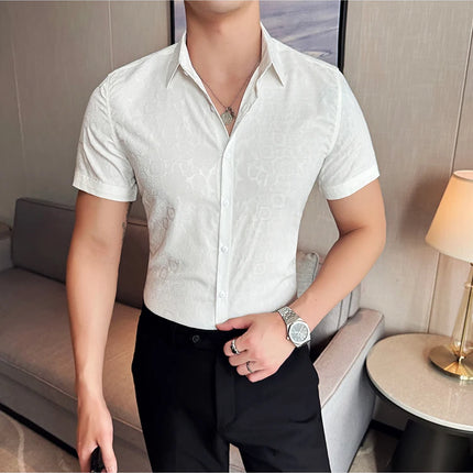 2025 Summer New Flower Shirts Men Short Sleeve Retro Casual Shirts Fashion Versatile Business Slim Social Party Tuxedo Blouse