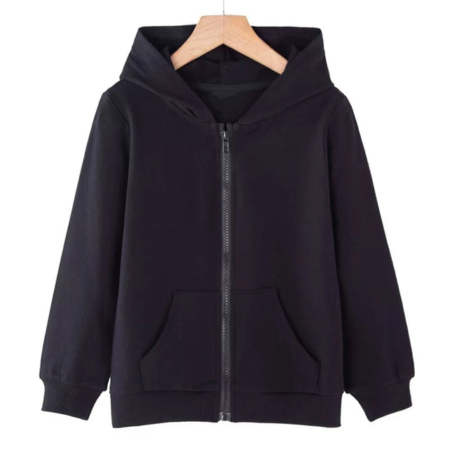 Children Zipper style Hoodie Kids Boys black Girls pink 3-12 Year Sweatshirt Long sleeves Top Holiday gifts Solid color Clothing