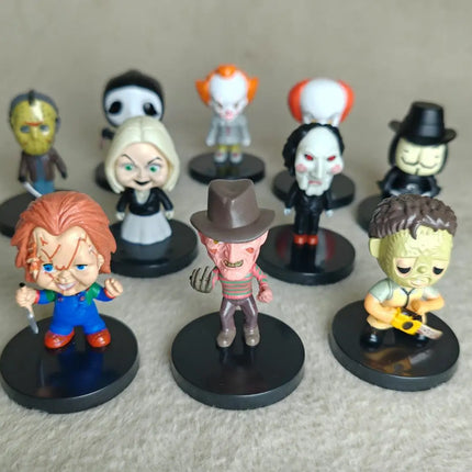 10pcs/set High Quality Horror Movie Characters V for Vendetta Chucky Freddy Jason Scary Saw PVC Action Figures Toys
