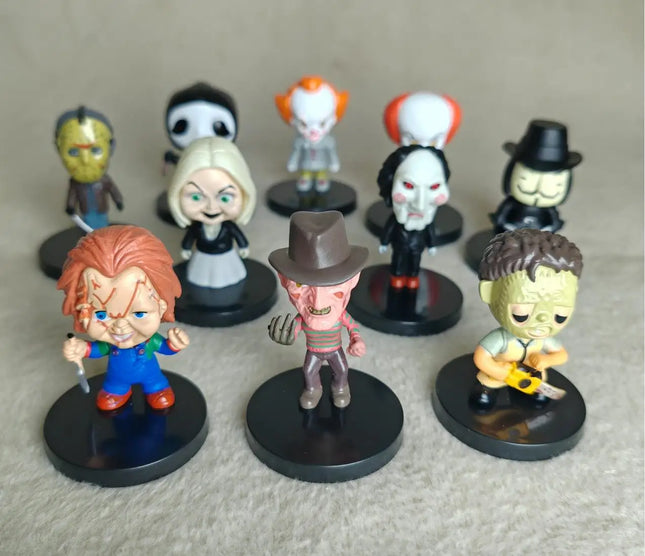 10pcs/set High Quality Horror Movie Characters V for Vendetta Chucky Freddy Jason Scary Saw PVC Action Figures Toys