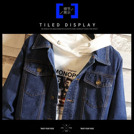 Blue Men's Denim Jacket, Single-breasted Lapel Coat, Fashionable Casual Tops, Black and Light Blue Can Be Selected,M-5XL