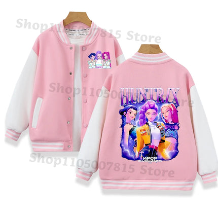 K-pop Demon Hunters Baseball Uniform for Children Anime Cartoon Fashion Jacket Boys Girls Spring Autumn Sweet Coat Kids Clothes