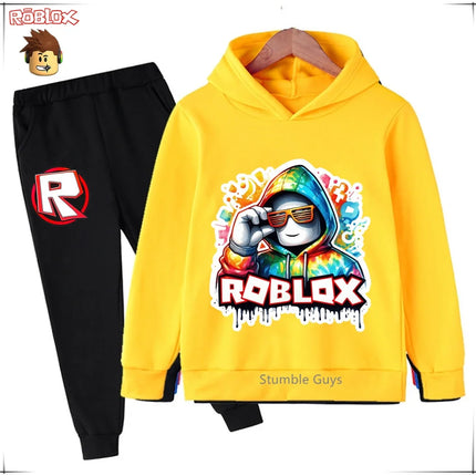 Spring Autumn Boys Clothes Girls Roblox Anime Hoodie Set 2-Piece Kids Fashion Casual Sweatshirt