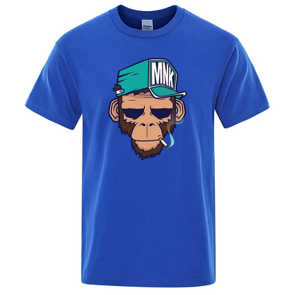 Cotton Tops Smoking Monkey Cartoons Short Sleeve Women Personality Street T-Shirts Loose Oversized Tees Breathable Soft Clothing