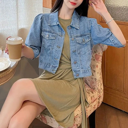 Fashion Womens Retro Denim Jacket Casual Short Denim Cardigan Coat Spring Summer Famale Jeans Jackets Outerwear