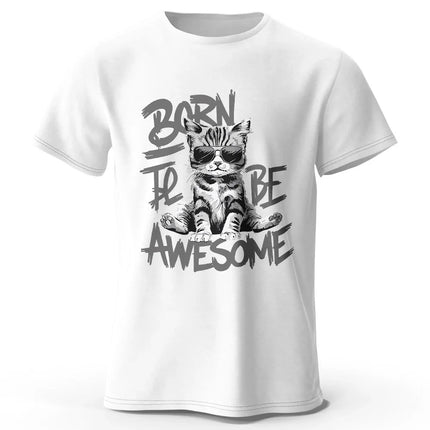 Mens Cool Cat T-Shirt 100% Cotton Oversized Handsome Feline Graphic Tee for Men and Women Streetwear Style
