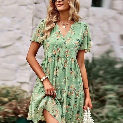 Msfilia Fashion Floral Dress Women Spring Loose Chic Printed Dresses