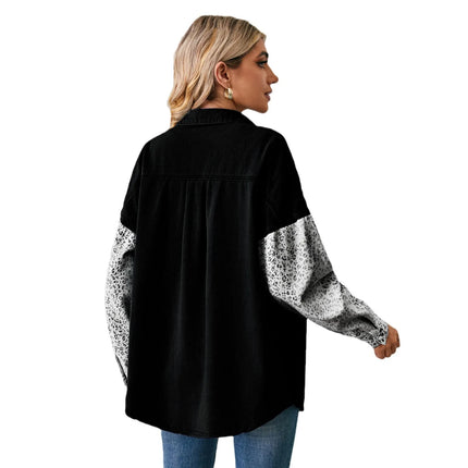 Washed Denim Jacket For Women Blouse Tops Long Sleeve Leopard Print Lady Shirt Casual Pocket Spring Women's Jean Cardigans