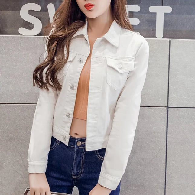 New Long Sleeve Winter Slim White Black Jeans Jacket for Women Solid Denim Woman Tops Short Coat Ladies Jackets Outerwear  4866
